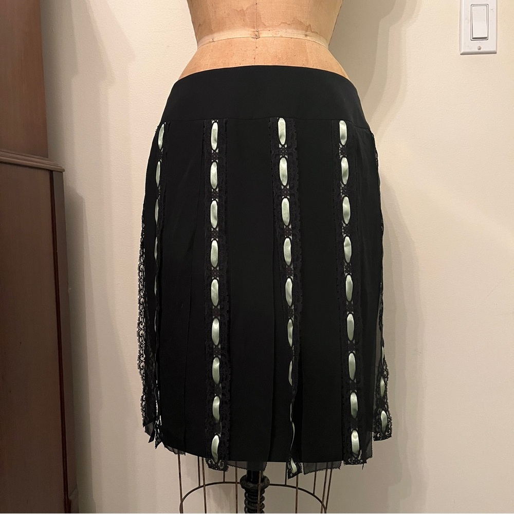 Kay Unger Black Midi Skirt with Ivory Bead Trim